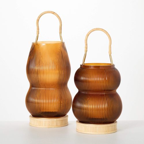 Sullivans 16.5" & 19.5" Amber Glass Lantern Set of 2 Sullivans 16.5" & 19.5" Amber Glass Lantern Set of 2