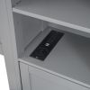 Full Size Wooden Bed With All-in-One Cabinet, Shelf and Sockets, Gray