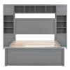 Full Size Wooden Bed With All-in-One Cabinet, Shelf and Sockets, Gray