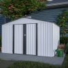 10X8 FT Outdoor Storage Shed, All Weather Metal Sheds with Metal Foundation & Lockable Doors, Tool Shed for Garden, Patio, Backyard, Lawn, Grey