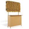 Only Pick Up Hawaiian-style Bar Height Patio Set with PE Grass Canopy, Outdoor Bar Table and Stools with Adjustable Feet, Acacia Wood Top, for Dining
