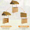 Only Pick Up Hawaiian-style Bar Height Patio Set with PE Grass Canopy, Outdoor Bar Table and Stools with Adjustable Feet, Acacia Wood Top, for Dining