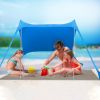 6.5x6.5FT Foldable Beach Canopy Tent Collapsible Shade Sail Sun Protection Windproof Shelter 4 Sandbag 2 Pole Portable Storage Bag Rectangle Blue